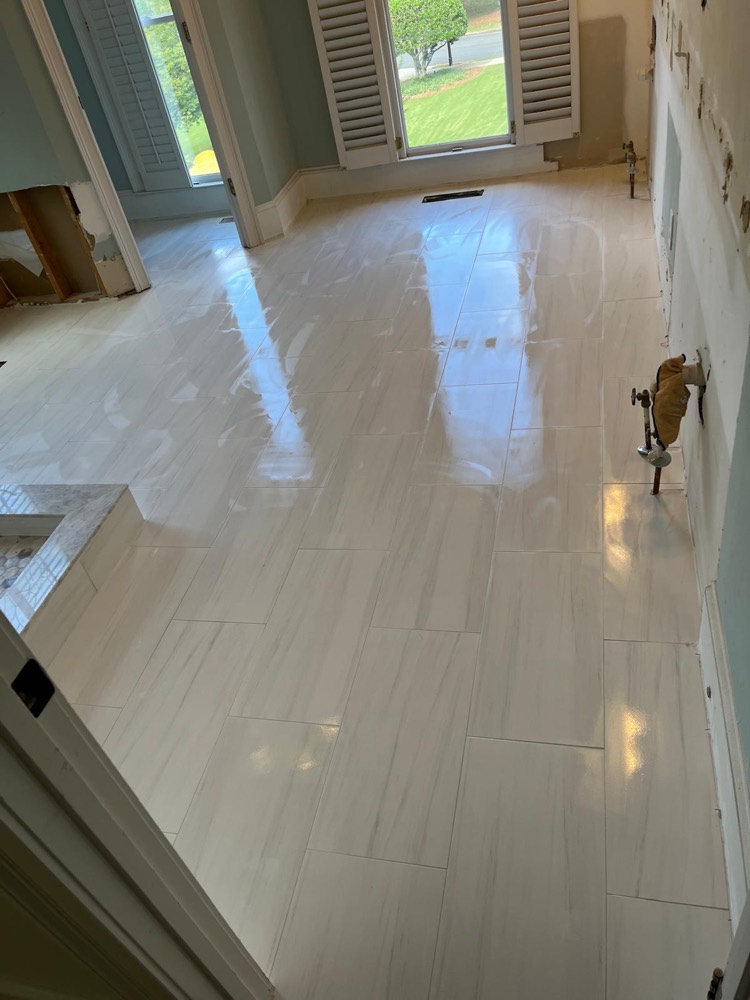 Wood-look tile flooring in a bright room